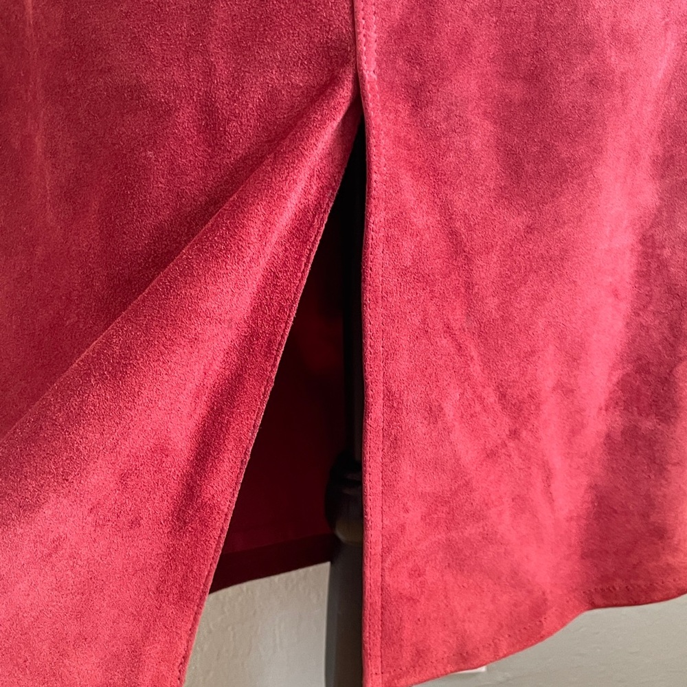 Vintage GAP Y2K Grunge Brick Red Suede Leather Midi Skirt Size 6 - Picture 2 of 8